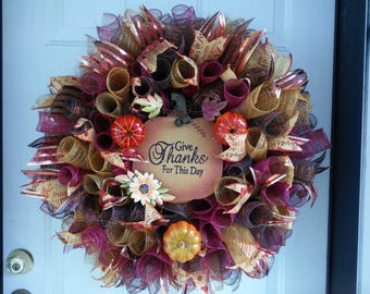 Fall Wreath, Front Door Wreath for Fall Wreath, Thanksgiving Wreath, Fall Deco Mesh Wreath, Autumn Wreath