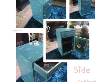 Shabby Floral Blue Side Table