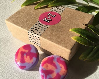 Purple Pink & Orange, Fun Bright Resin Earrings