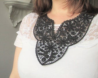 The Peter Pan collar pattern Black Lace flowers-retro quirky and vintage.