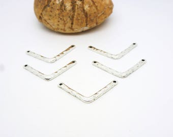 5 connectors geometric Chevron 25 * 11mm hammered Silver (8SCA34)
