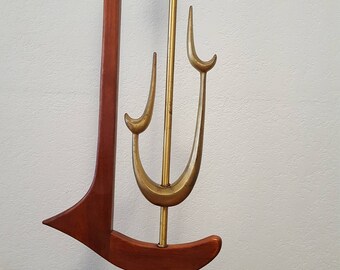 Mid Century, Danish Modern, Wood and Brass Sculptured Lamp