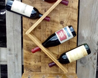 Wine Rack and Glass Holder - Hand made rustic pallet wood