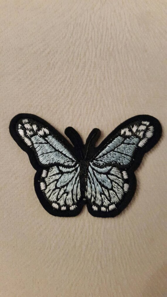 Blue Butterfly Patch Iron On or Sew Onto Embroidered Patch