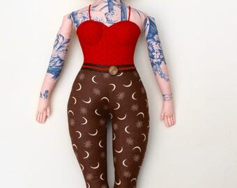 Tattooed Lady doll blond curvy retro circus toile plush