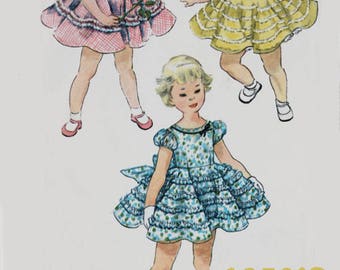 Vintage 1950s Girls Dress w/ Full Circle Skirt Sewing Pattern Simplicity 4992 50s Rockabilly Pattern Size 1 Breast 20 UNCUT