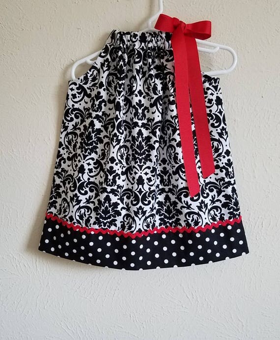 Pillowcase Dress Black Damask Dress Black White Red Girls