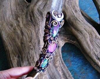 Magic Crystal Wand Quartz Ruby Zoisite Angel Aura Druzy Agate Wiccan Witchcraft Magick Pagan Altar Art PIXIE KISSES by Spinning Castle