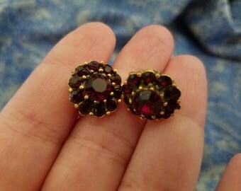 Deep Red Gem Clip On Earrings