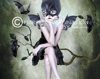 Batgirl Art Print - Bat Girl & Bats - Pop Surrealism Art - Pop Surrealism - Wall Decor - Moonlighting