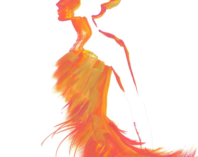 Girl on Fire, print from original gouache fashion illustration by Jessica Durrant