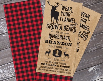 Lumberjack Invitation - Lumberjack Birthday Party, Buffalo Plaid Invitation | Editable Text - DIY Instant Download PDF Printable