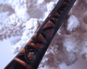 FNS - The "Princess Eve" Lotus Hair Stick Featuring African Blackwood Inlaid with Purple, Orange, Yellow and Red Resin