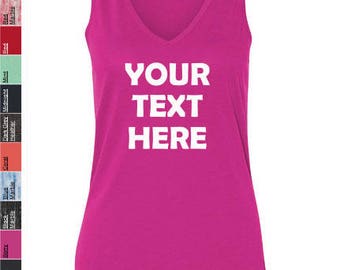 Custom Made Bella + Canvas - Ladies' Flowy V-Neck Tank - 8805 with Rhinestone , Glitter or Vinyl Print Customized Tank Top Tanktop