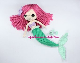 PATTERN: The Little Mermaid with Removable Tail and Fish Friend Crochet Amigurumi Dolls