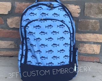 Boys Blue Fish Backpack with FREE Monogram or name, Back to School, Boys Backpack