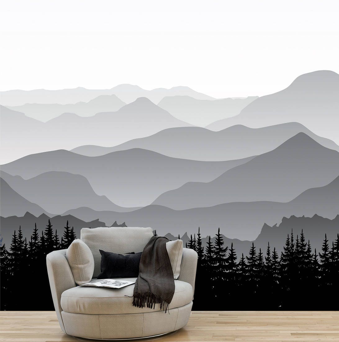 Fabric Just Peel and Stick Mountain Seamless Wall Mural Gray