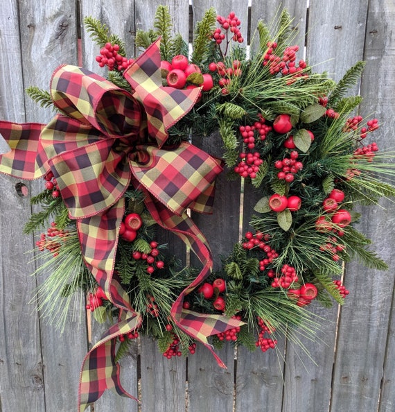 Christmas Wreath Berry Wreath Red Burgundy Wreath Bow Berry