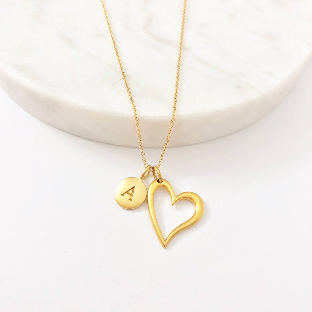 Gold Initial & Heart Charm Necklace