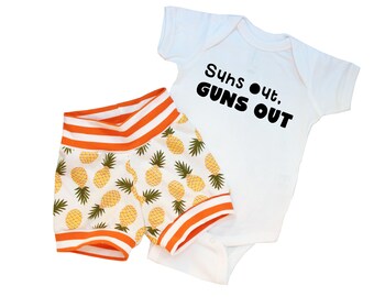 Summer Baby Boy Outfit - Pineapple Shorts - Baby Boy Clothes Unique - Suns Out Guns Out - Funny Baby Clothes - Baby Boy Gift - Baby Shower