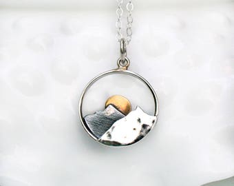 Silver Mountain Necklace - Mountain Range Necklace - Mountain Range Pendant - Mountain Jewelry -Mountain Climbing - Hiking Necklace