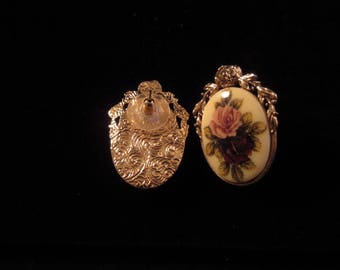 Vintage Rose Cabochon Earrings/For Pierced Ears