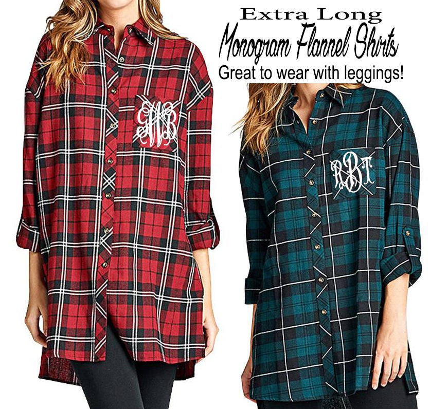 Extra LONG Monogram Flannel  Shirts  Wear  With Leggings 