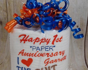 Personalized - Embroidered 1st Anniversary Toilet paper - Custom - First TP - Funny Gift - Husband - Wife - Anniversary Gag Gift