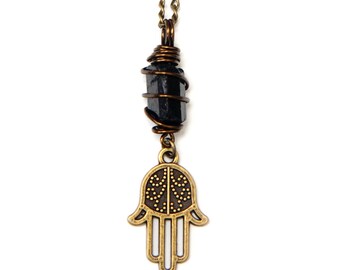 Black tourmaline necklace, hamsa necklace, healing necklace, protection necklace, womens necklaces, handmade, crystal necklaces, tourmaline