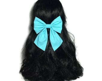 Blue Ariel Cosplay Hair Bow, Little Mermaid Hair Bow, Fabric Handmade Bow, Light Blue Bow, Bow For Girls, Kawaii Ariel Bow