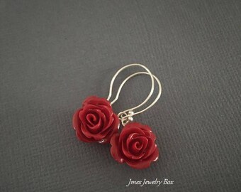 Red rose earrings | Etsy