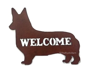 WELSH CORGI Dog Image Welcome Sign made of Rusted Rust Metal