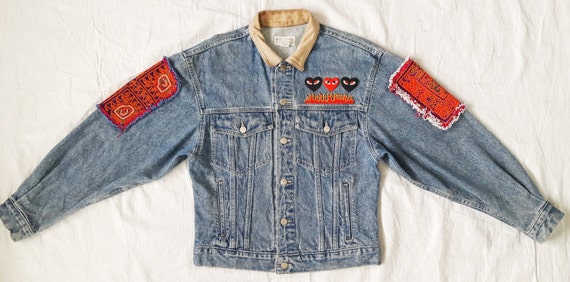 Patched Denim / Hand Reworked Vintage Jean Jacket Leather