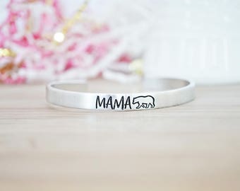 Mama Bear Bracelet - Gifts for Mom - Mom Jewelry - Mother's Day - Mom Gifts - New Mom - Hand Stamped Silver Cuff Bracelet - Mama Jewelry
