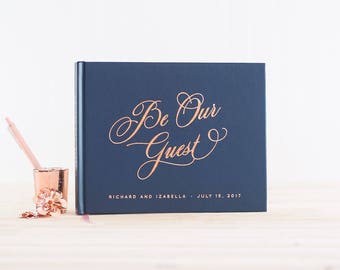 Wedding Guest Book landscape horizontal wedding album with Rose Gold Foil wedding guestbook personalized names photo guest book be our guest