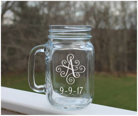 Items Similar To Monogram Mason Jar Personalized Mason Jar Etched Mason Jar Mason Jar Wedding 4008