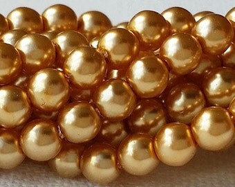 Choice 3mm, 4mm or 6mm Czech glass pearls - GOLD - strand of beads for making jewelry - smooth round druks, luster finish faux perles