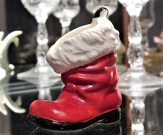 Vintage Goebel W Germany Santa Boot Toothpick Holder Christmas Santa Claus Red Boot Figurine Kitsch Country Farmhouse Cottage Home Decor