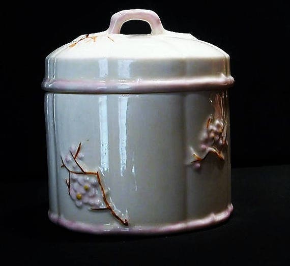 Vintage Belleek Lidded Jar Irish Porcelain Dogwood Country Cottage Home Decor Marmalade Honey Jam Condiment Mustard Jar 7th Seventh Mark