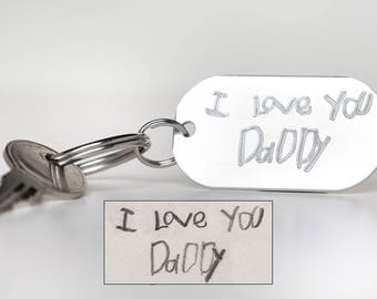 Engraved Signature or Handwriting Keychain - Memorial Keychain - Engraved Handwriting Keyring- Engraved Gift - Memorial Keyring