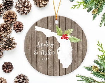 Florida State Ornament, Florida Christmas Ornament, Personalized Family Ornament, Wedding Ornament