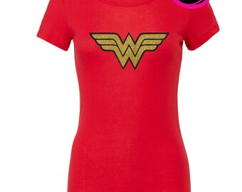 Custom Glitter Wonder Woman T-Shirt - Youth and Adult Sizing