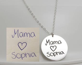 SALE - 19mm (3/4") Sterling Silver Actual Handwriting Necklace, Signature Necklace, Handwritten Necklace, Memorial Necklace