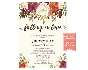 Fall Bridal Shower Invitation - Fall in Love Bridal Shower Invite - Wedding Shower - Editable Instant Download Invitation - LR1086