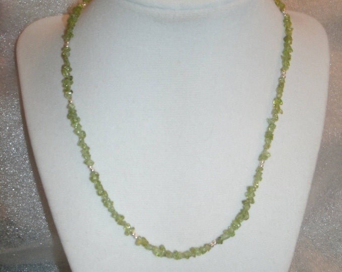 Peridot Gemstone Necklace & Bracelet Set, dainty, Peridot gemstone chips, silver plated beads, August Birthstone, gifts for her, gemstone