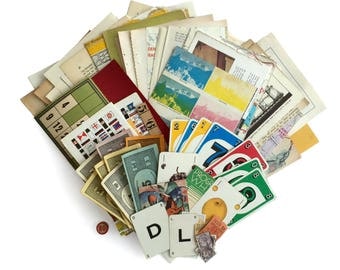 Big huge mix 80: vintage paper ephemera pack. Multicolour ephemera Collage Art Pack with 80 pieces.