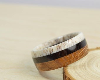 Mens Wood Ring ~ Antler Blackwood Whiskey Barrel ~ Natural Wooden Jewelry Mens Anniversary Gift~ Made to Order