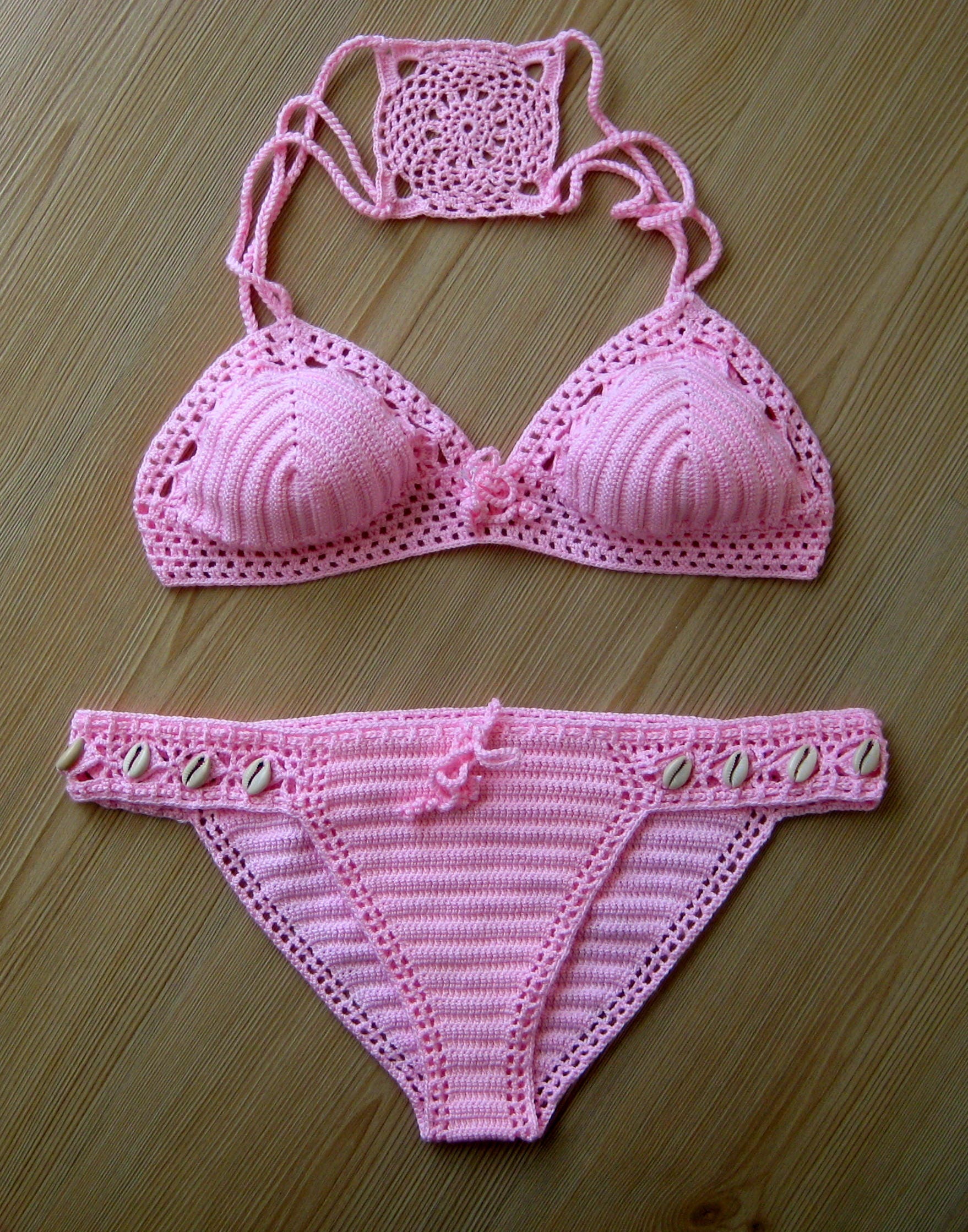 Crochet Bikini Powder Pink Crochet Women Bikini Women