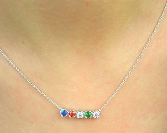 Birthstone Mothers Necklace-Birthstone Necklace-Mother Necklace-Family Necklace-925K Silver Zirconia Handmade Birthstone Necklace