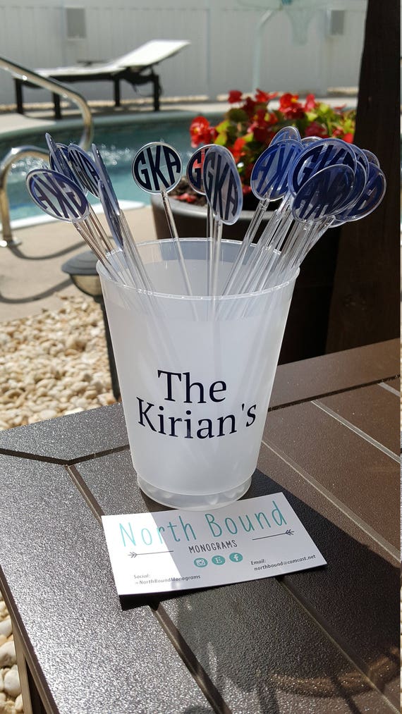 25 Monogrammed Clear Swizzle Sticks Drink Stirrers